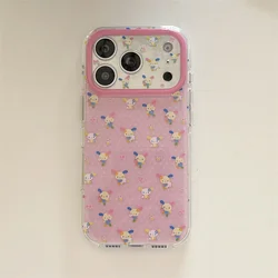 Adorable 3D Bunny Cartoon Phone Case - Kawaii Pink Floral Shockproof Protective Cover - iPhone 16 Pro (S1657 - 1)