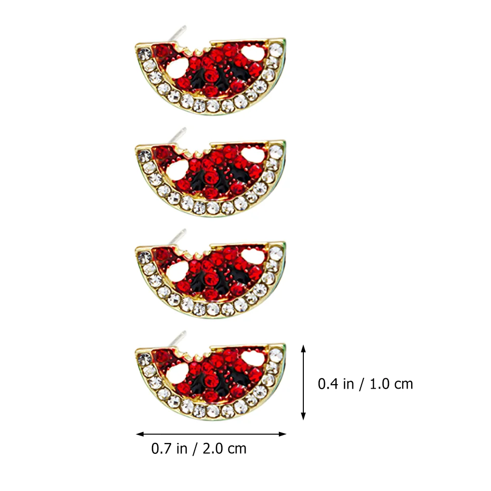 2 Pairs Earrings Girl Rhinestone Watermelon Lady Decor Jewelry Rhinestones 3