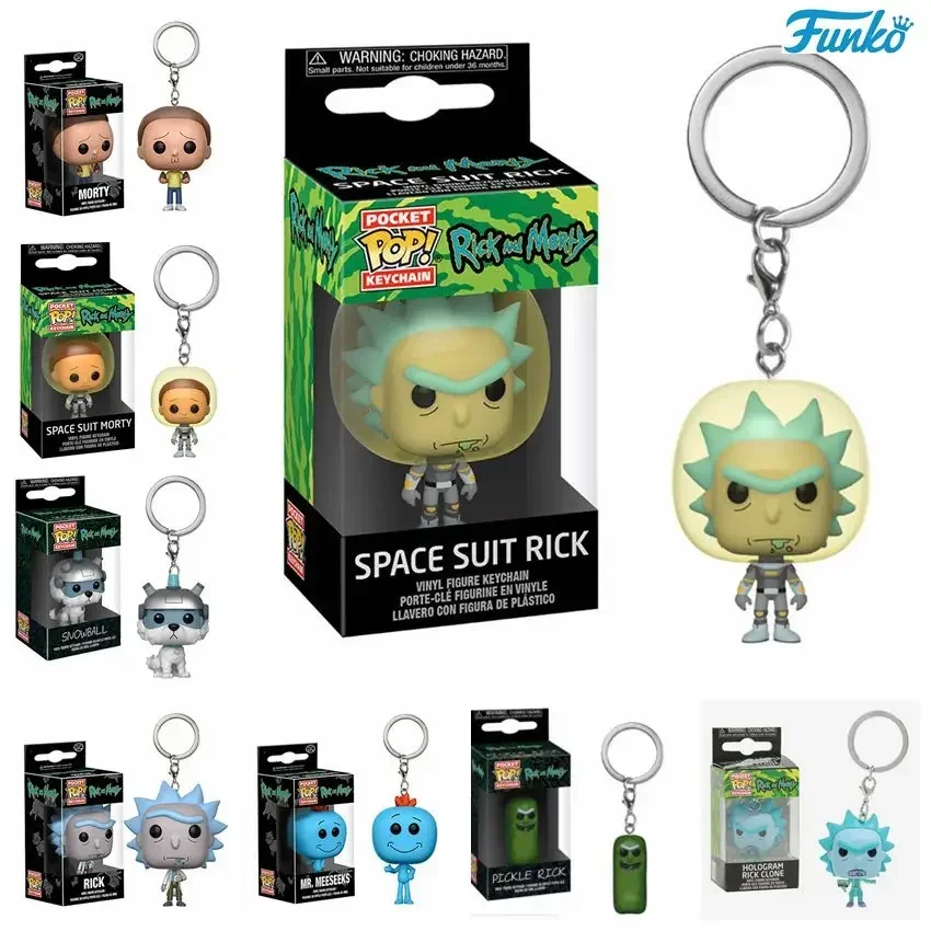 Funko Pop New Morty Snow Ball Hologram Space Suit Rick Clone Portachiavi Figure Toys Pickle Rick Mr. Meeseeks Snowball Toy