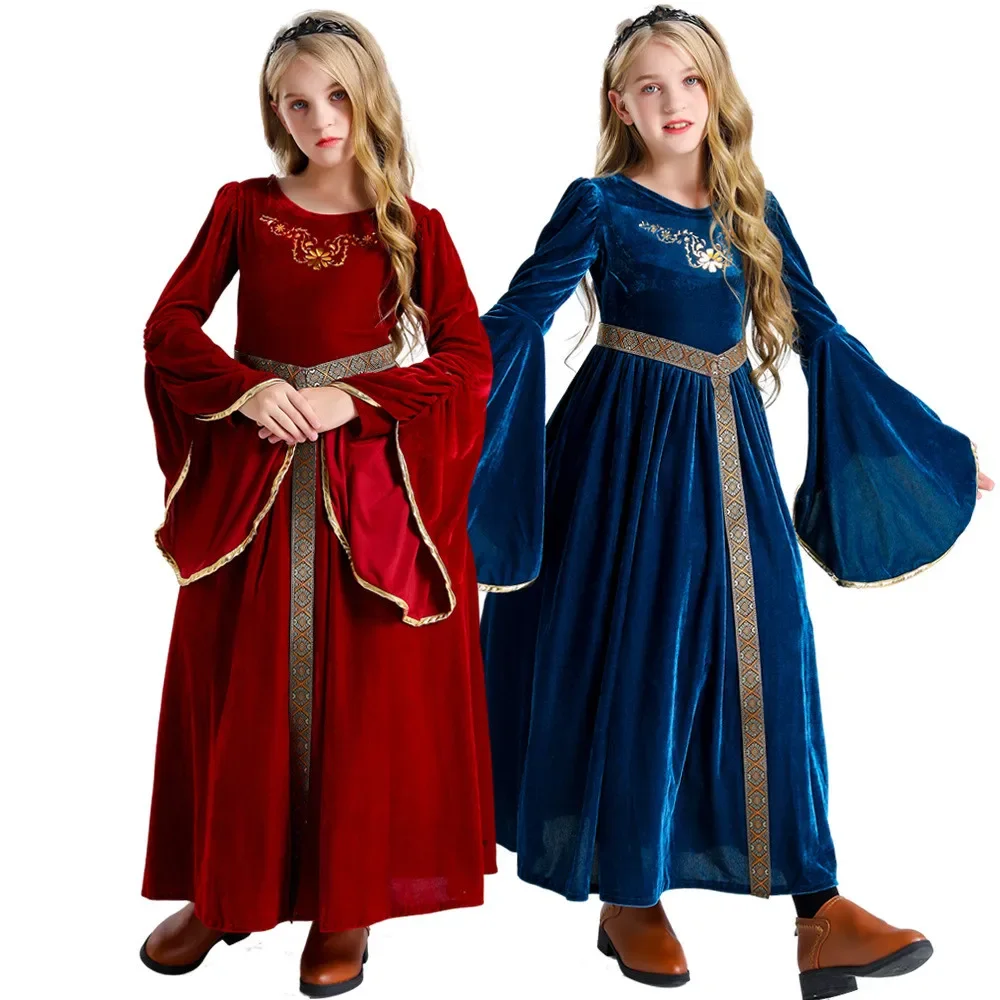 

Kids Medieval Girls Retro Party Dress Child Halloween Costume Cosplay Court Noble Robe Ancient Bell Sleeve Princess Costume