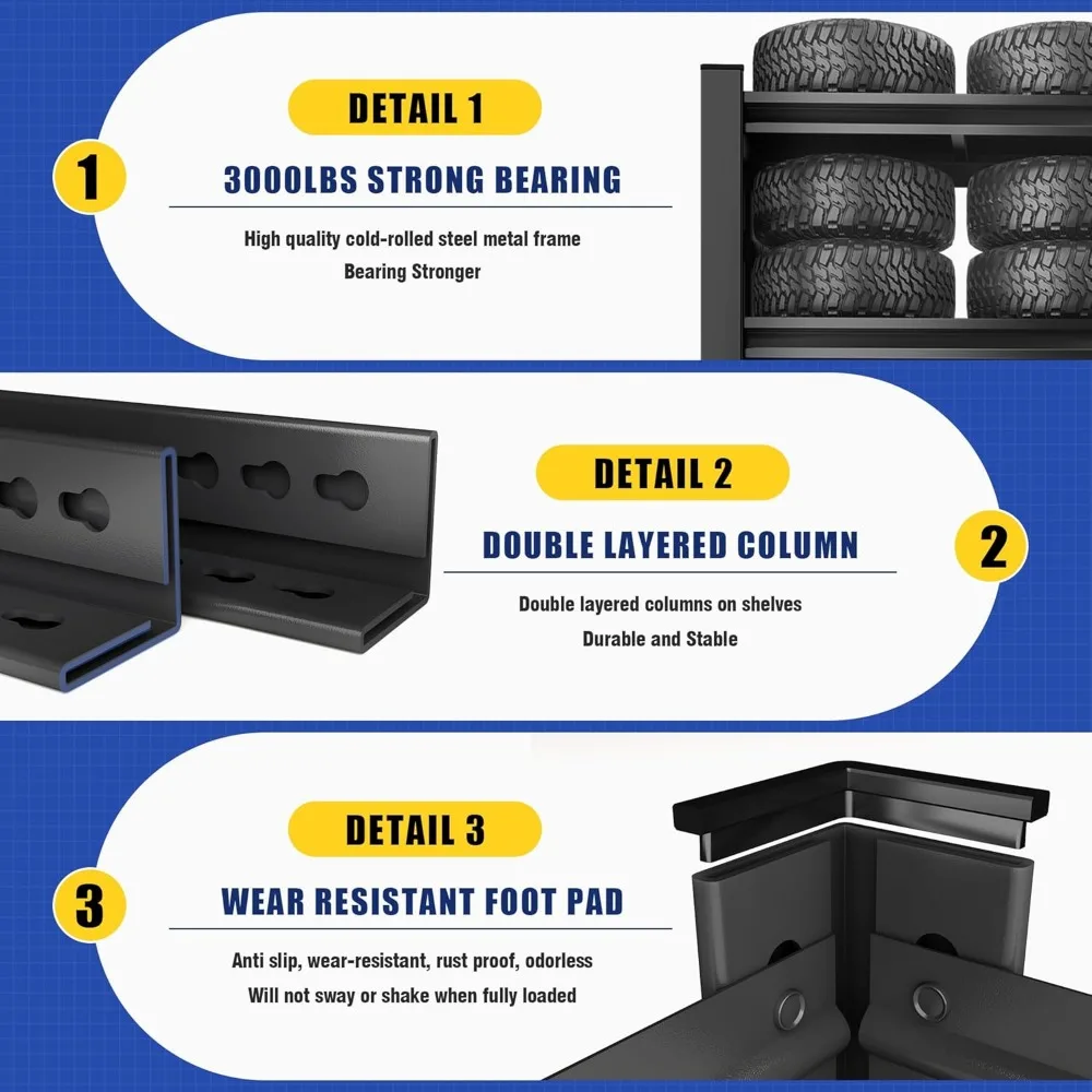 78" H Garage Shelving,3000LBS Heavy Duty Garage Storage Shelves,Adjustable 5 Tier Metal Shelving Unit 4