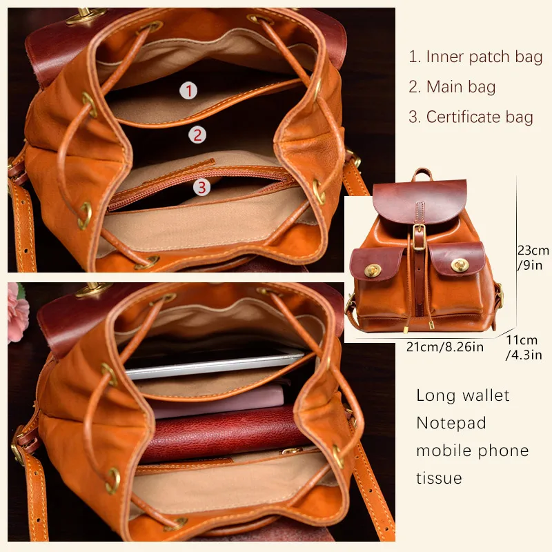 Cowhide backpack British style leather small backpack color contrast Japanese minority travel women's bag leisure 2022 new