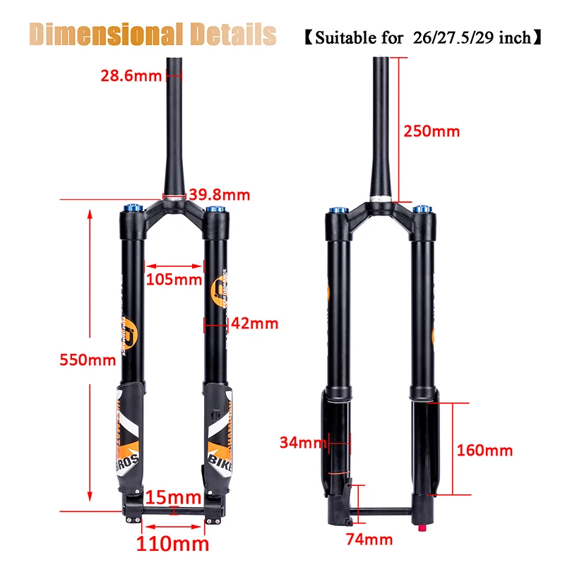 Mountain Bike Fork 29 Inch Air Suspension Fork 140mm Travel 110