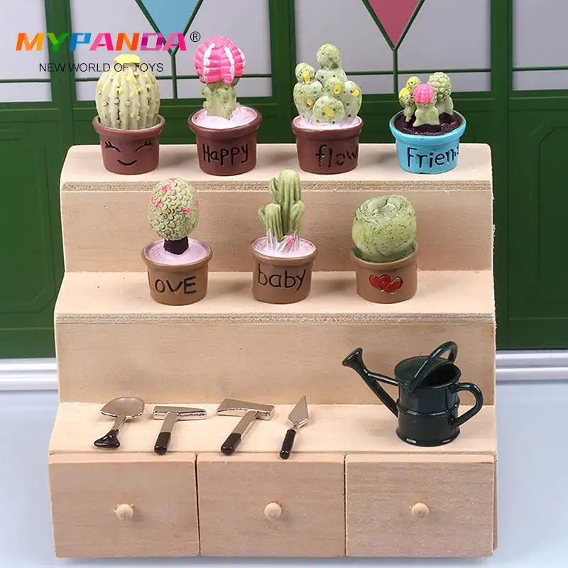 

1Set 1:12 Dollhouse Miniature Succulent Potted Plant Shovel Ax Sprinkler Bucket Gardening Tool Decor Doll House Accessories