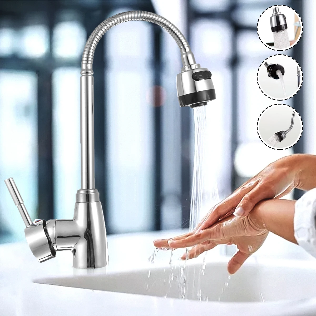 Kitchen Faucet Sink Hot Cold Water Mixer Tap 360° Rotation Kitchen Wash Vegetable Faucet Single Handle Wash Basin Faucets