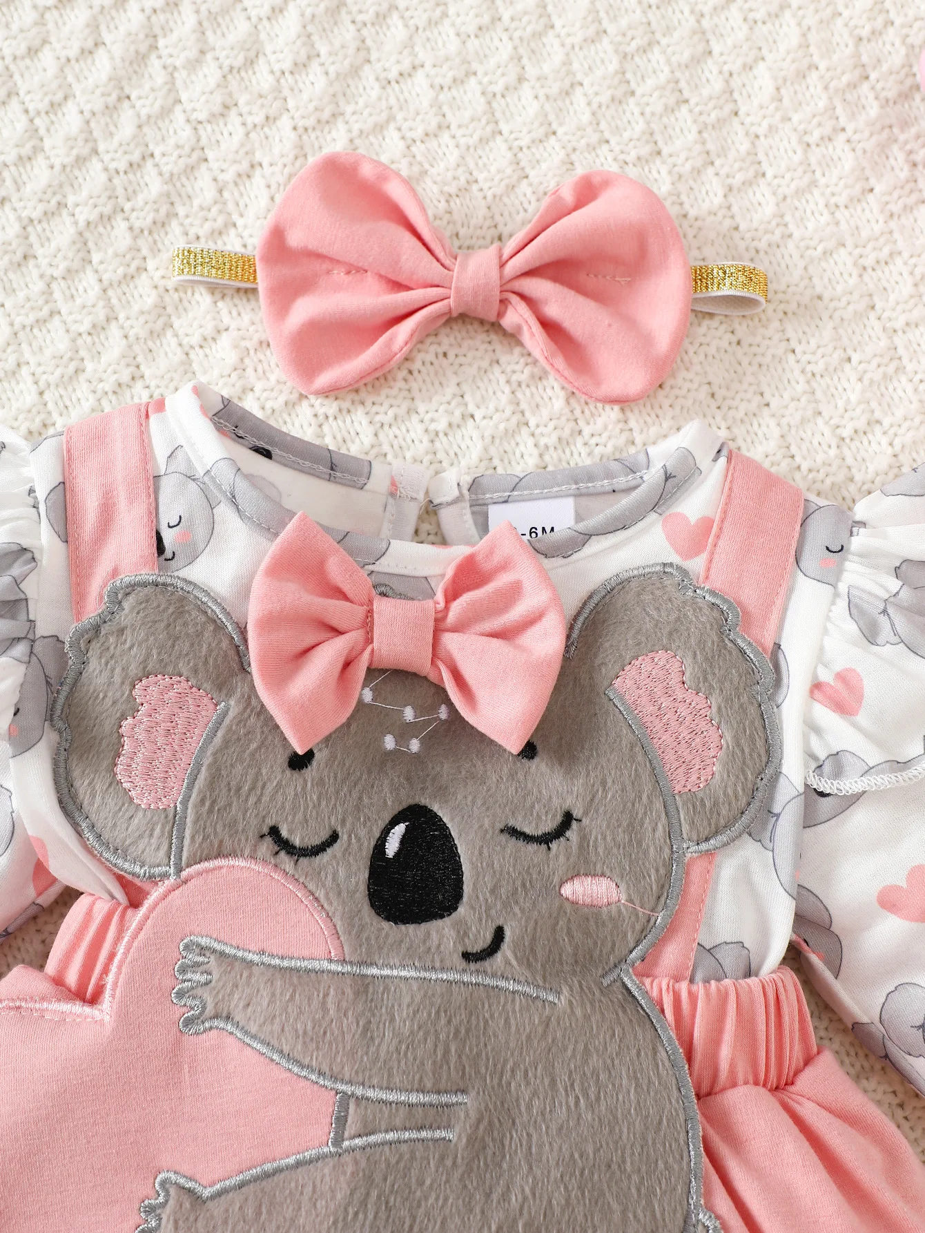 Charming Pink & Gray 3D Koala Tulle Dress with Bow Headband - Ideal for Adorable Photos and Princess Moments