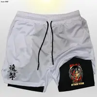 Men Running Shorts 2 In 1 Double Deck Quick Dry Gym Sportswear Fitness Workout Training Male Short Pants Anime Attack On Titan 1