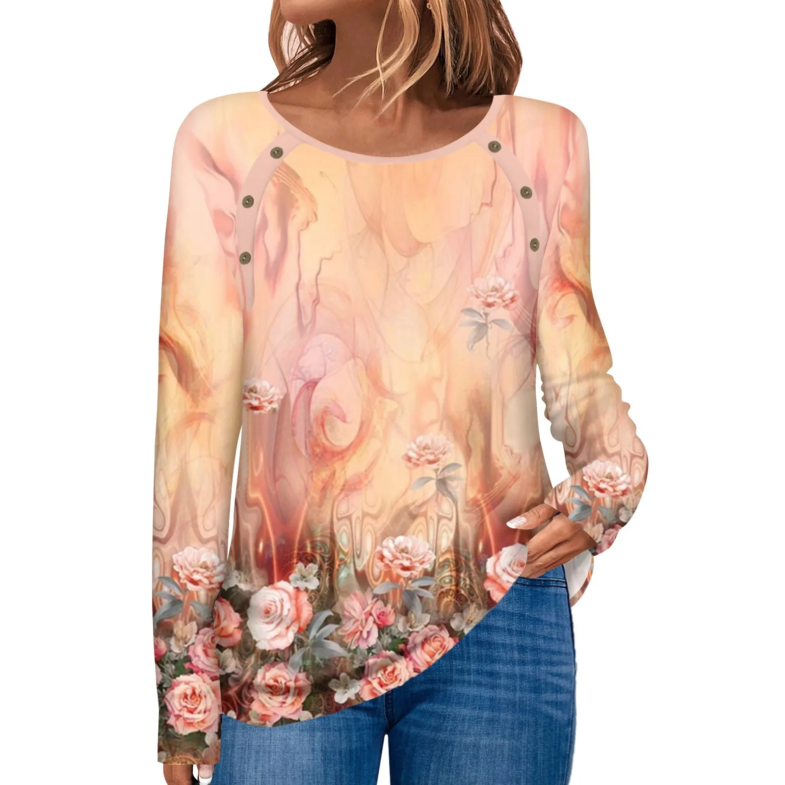 

Модная футболка в полоску с принтом для женщин Y2k Топы с длинным рукавом Женские повседневные пуловеры с круглым вырезом Женская одежда Новинка 2023