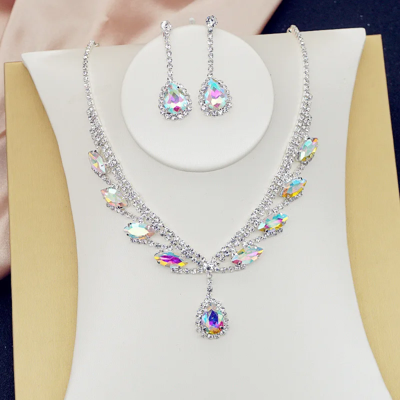 Bridal Jewellery Iridescent Necklace And Earring Set AB Iridescent