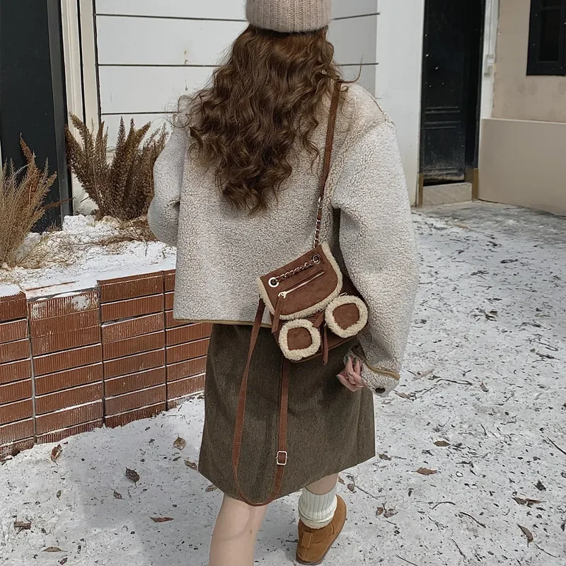 NEW Plush Backpack Solid Color Women Little Girls Wild Fashion Soft Autumn Winter Stylish Small Daypack for Shopping Street