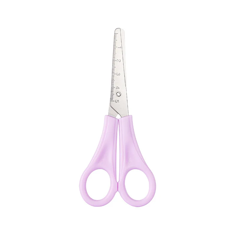 Creative Solid Colors Plastic Handle Stainless Steel Ruler Function Blade Simple Safe Children Students Study Homework Scissors 4