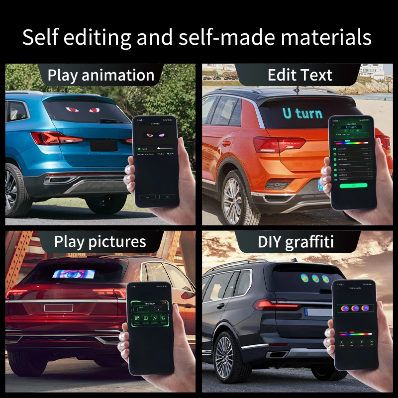 LED Light LED Panel LED Display Light BEIMU 176cm LED Matrix Pixel Panel Display Screen Flexible RGB Car Pattern Graffiti Scrolling Text Animation Shop Reminder Light