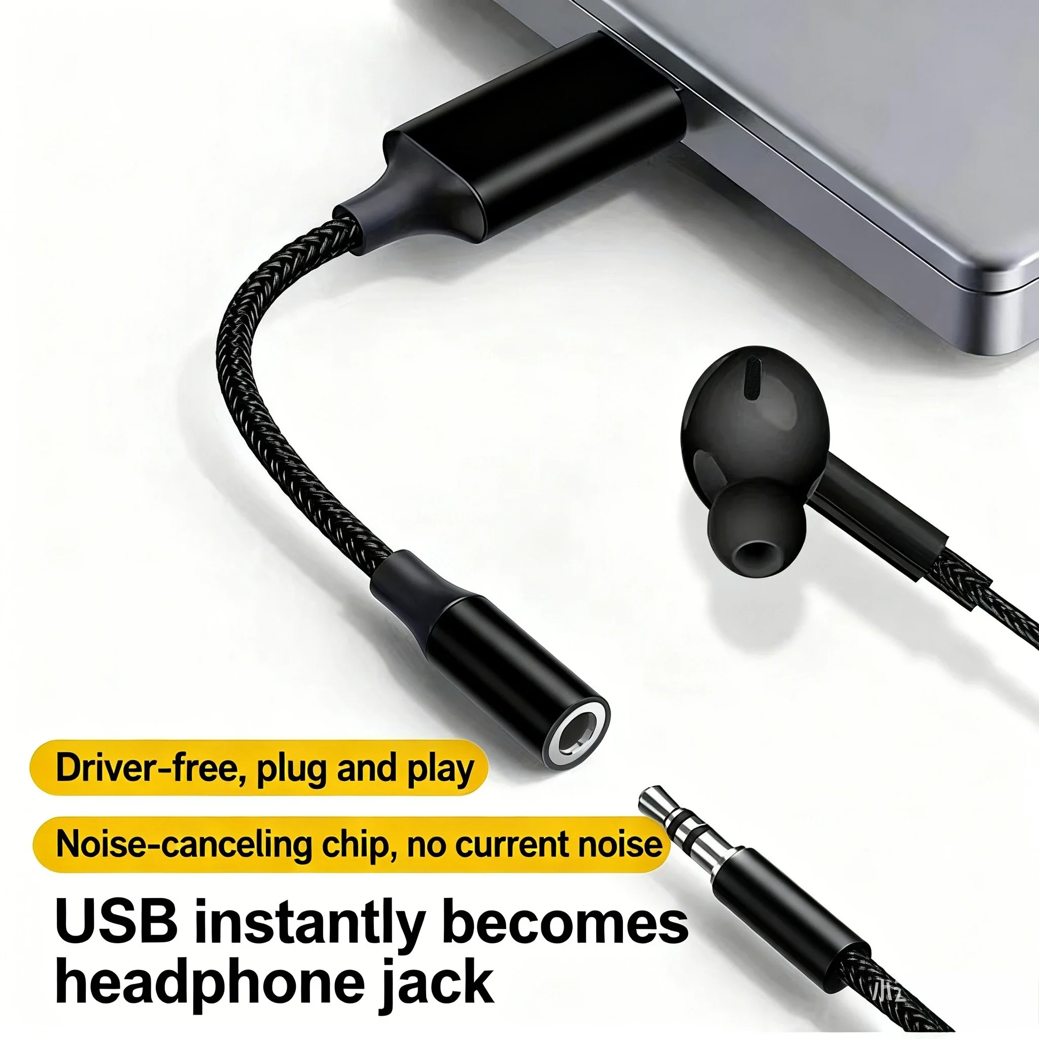 Universal USB to 3.5mm Audio Jack Adapter with Stereo Sound Enhancement