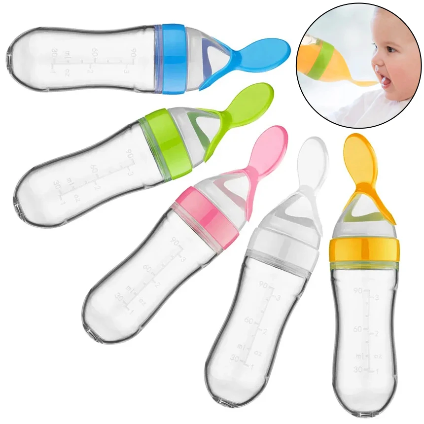 Silicone Squeezing Suction Cup Feeding Spoons Baby Complementary Feeding Bottle Feeder Newborn Feeding Tableware Accessories