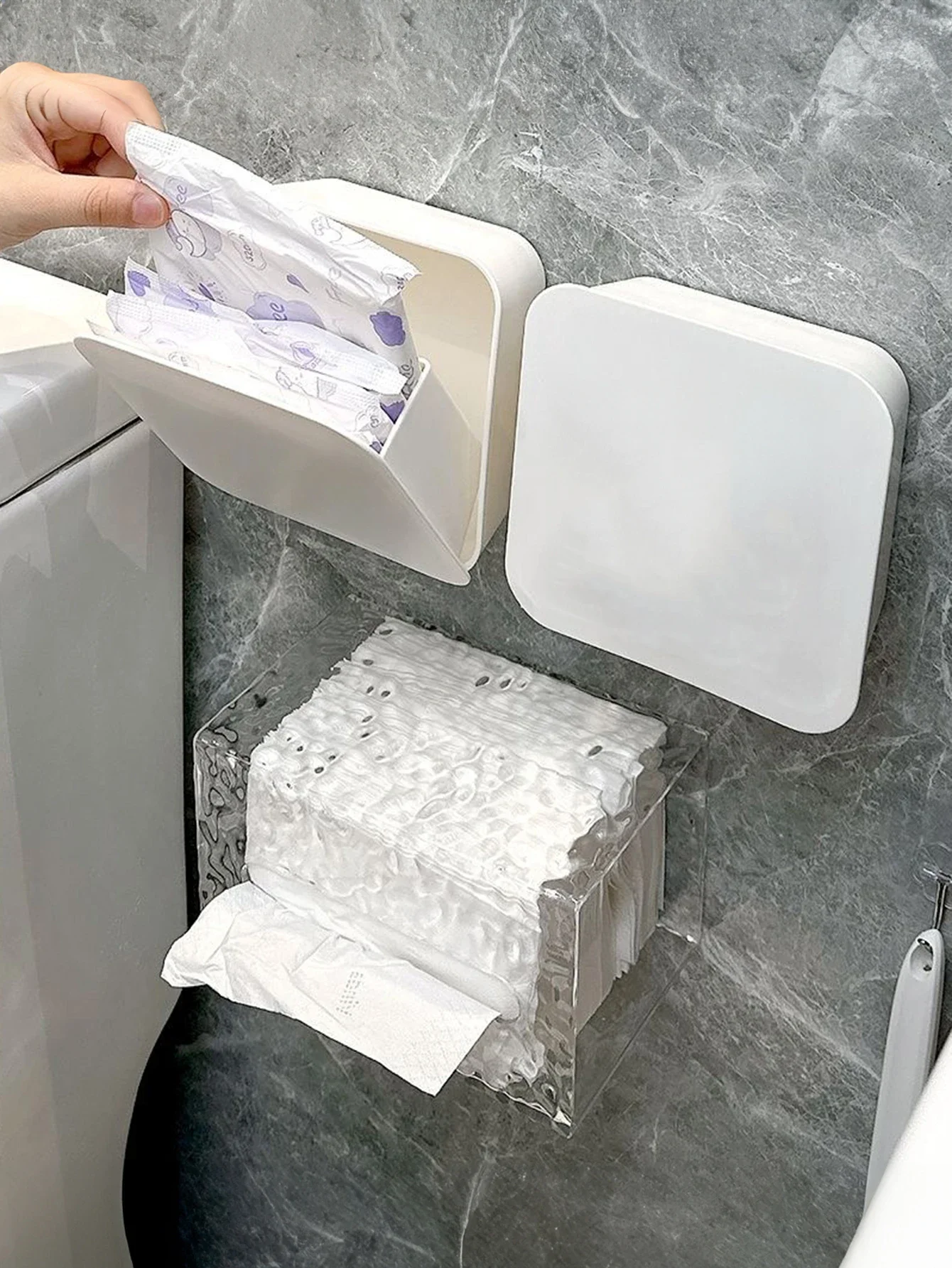 Description Picture 4 of itemMulti-functional Bathroom Storage Box Wall-mounted Sealable and Dustproof for Cotton Swabs, Trash Bags and Tissues