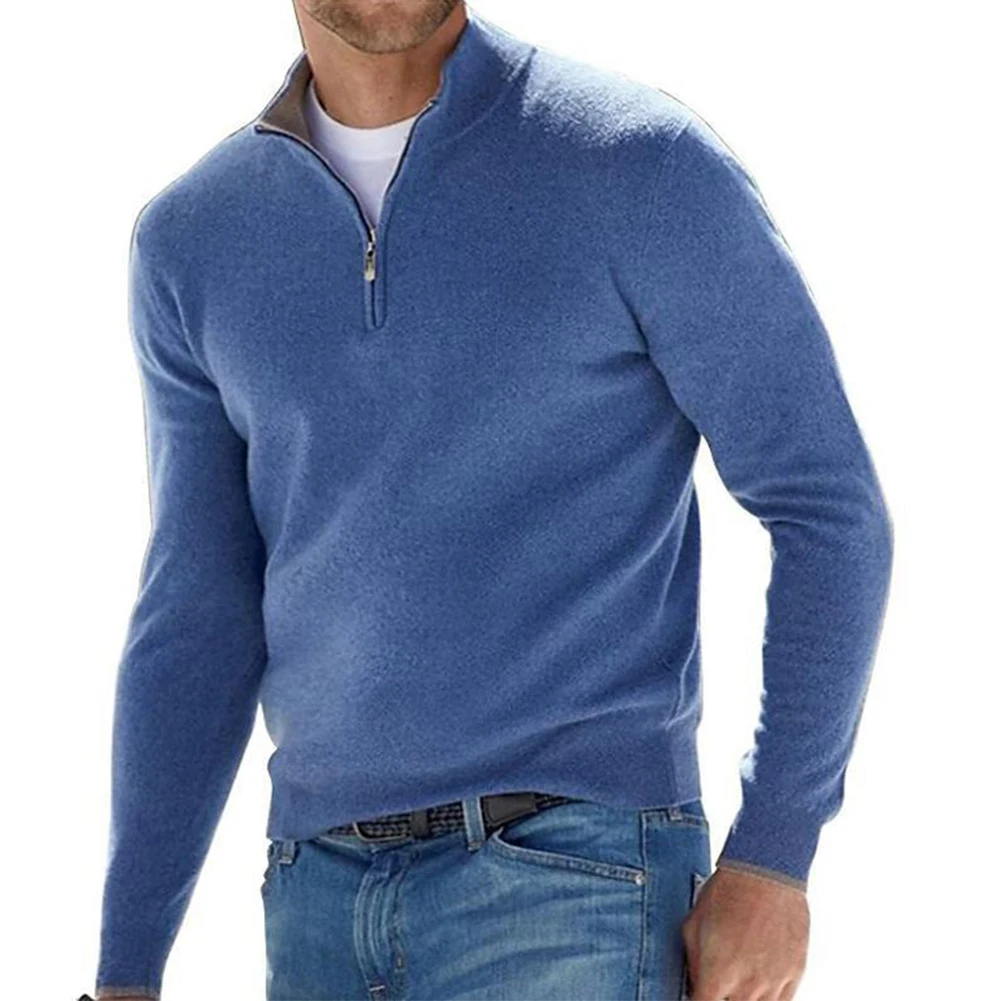 Mens Bottoming Long-Sleeved Pullover Zip V-Neck Shirt Warm Knitted Sweater Strick Fashion Tops Blouse Solid Cashmere Undercoat