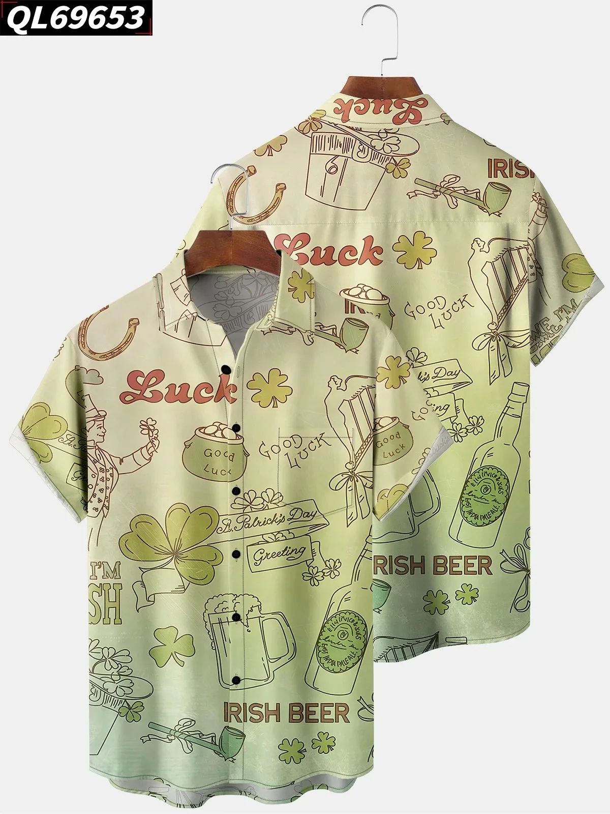 Happy St. Patrick's Day Shirts Summer Hawaiian Shirt Man High Quality Elegant Tops Shamrock Fake Suit Irish Festival Clothing