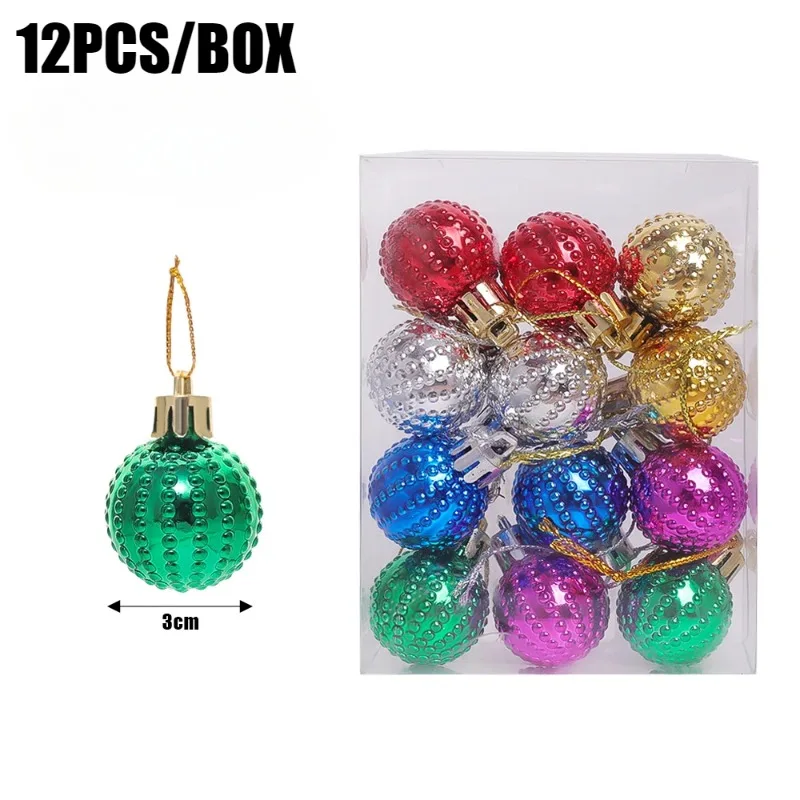thumbnail image 1 of Juego de 12/60 minibolas navideñas de 3 cm para colgar en el árbol de Navidad, adornos de bolas de colores para fiestas en casa y Año Nuevo, 1 of 5