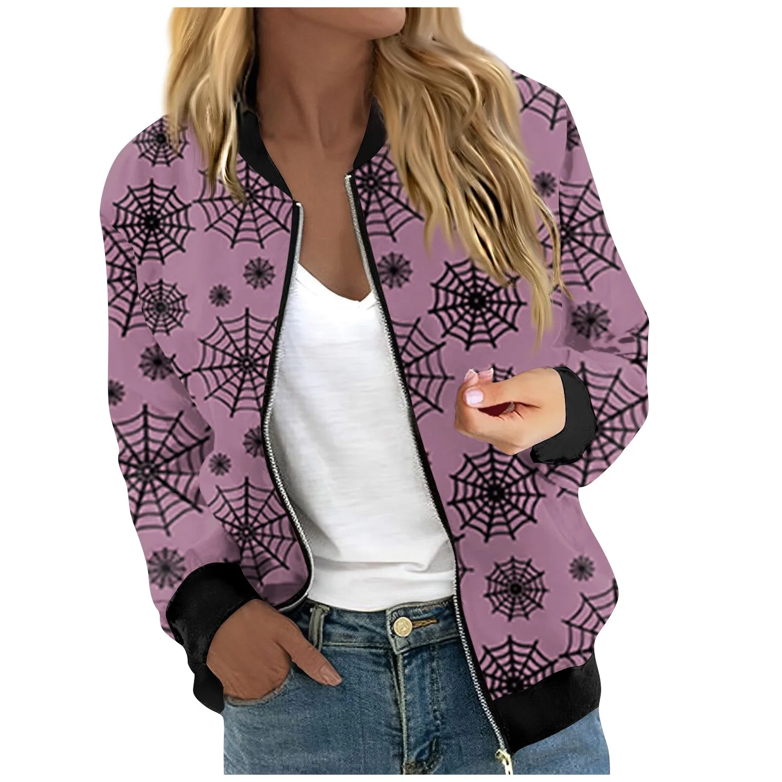 

Женская укороченная куртка на молнии, повседневная стеганая куртка с длинным рукавом и винтажным принтом, на осень-зиму