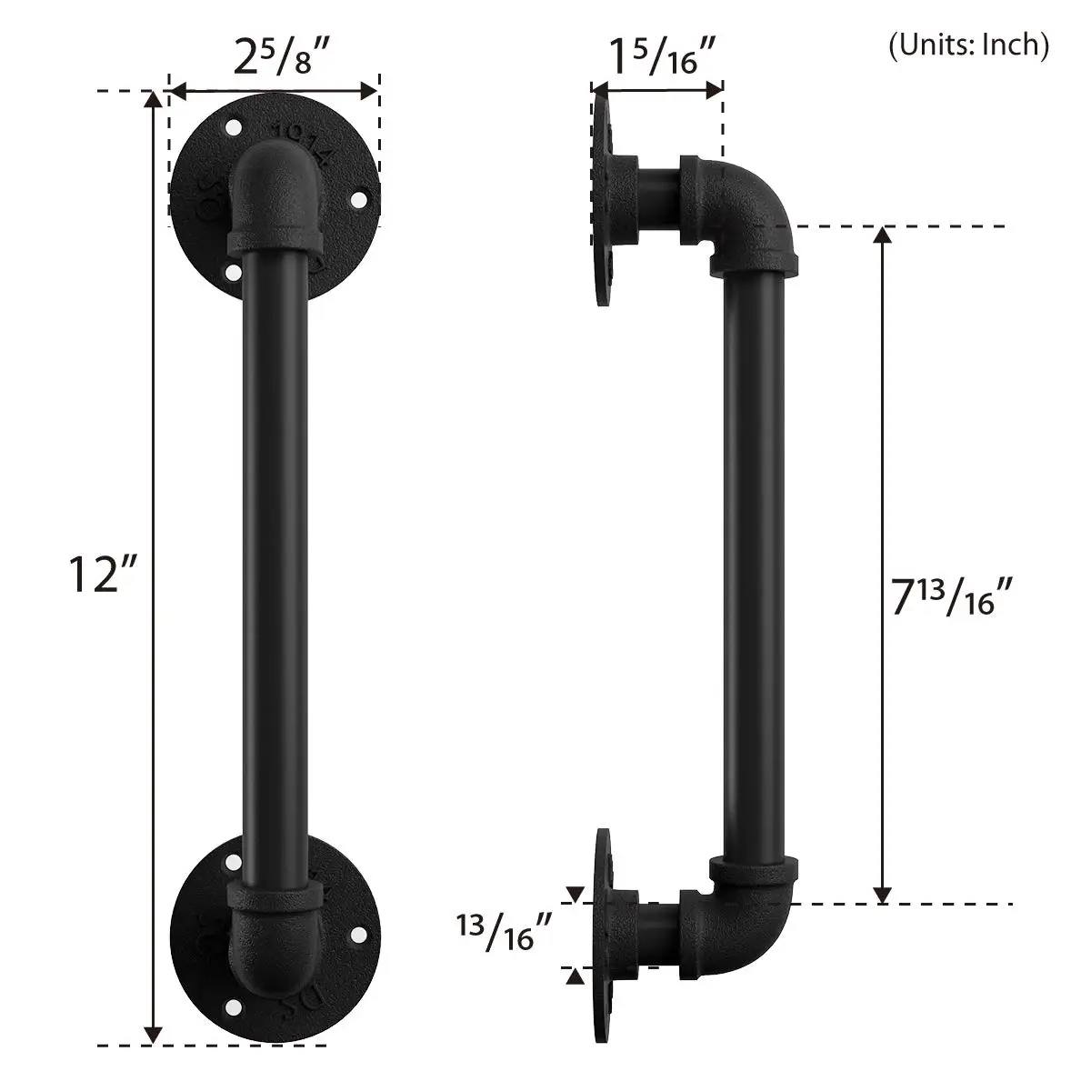 12 inch / 15inch Pipe Barn Door Handle Black Rustic Industrial Style Handle Bar Pull for Gate Cabinet Shed Door