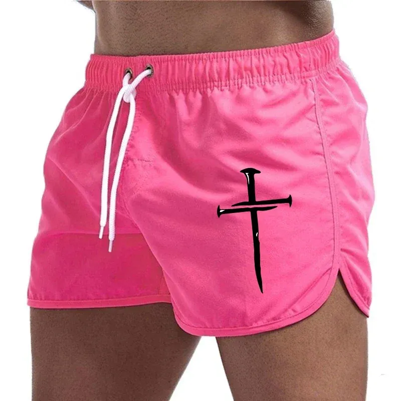 Calções de praia masculinos de verão 2025 calções de praia ginásio jogging calças casuais secagem rápida natação homme surf