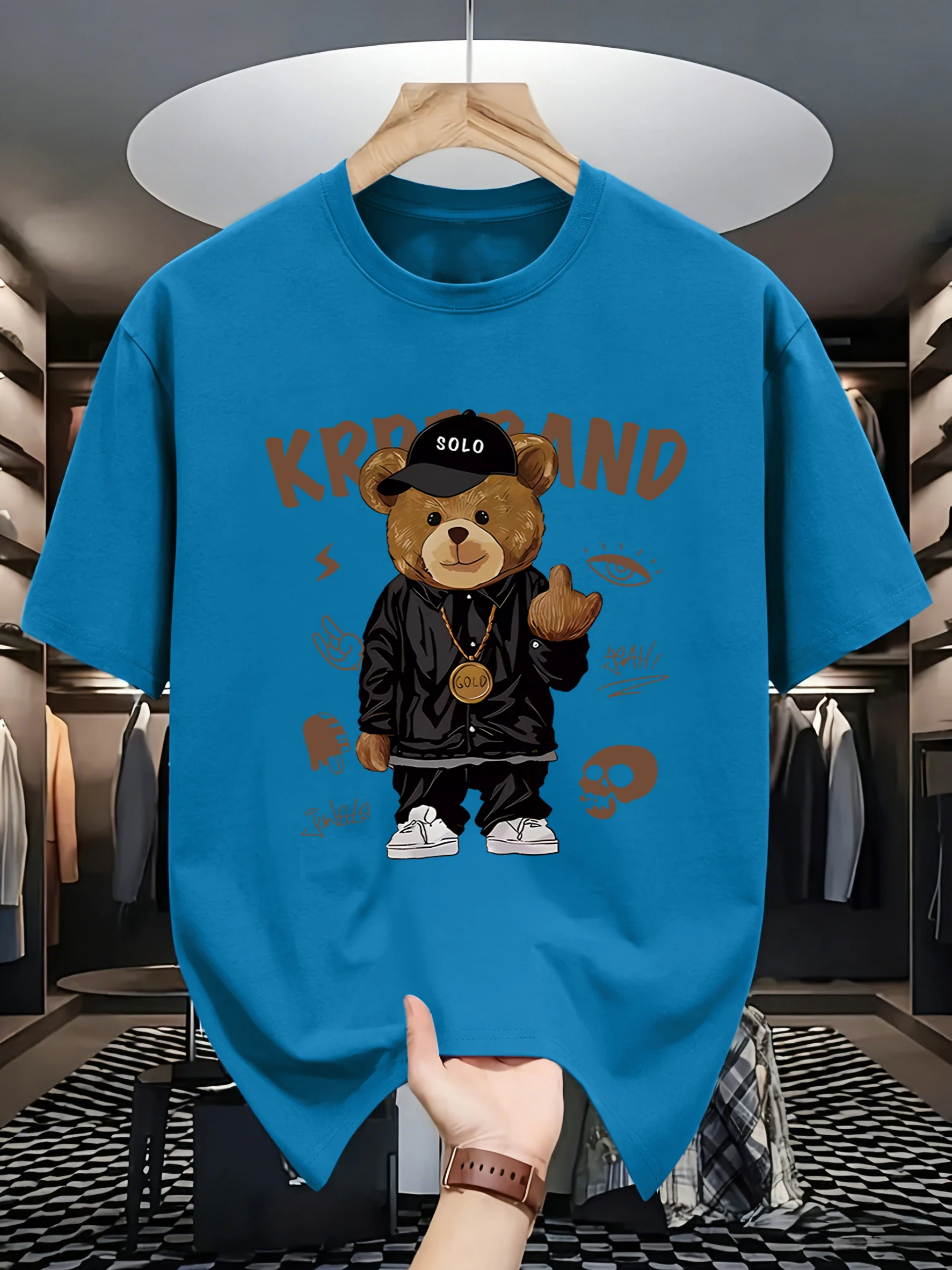 Hip-Hop-Style Cartoon-Bären-Prints Herren T-Shirt Sommer Neu Locker Sitzend Kurzarm O-Ausschnitt Baumwoll-T-Shirts Trendige Allround-Kleidung – Detail 13