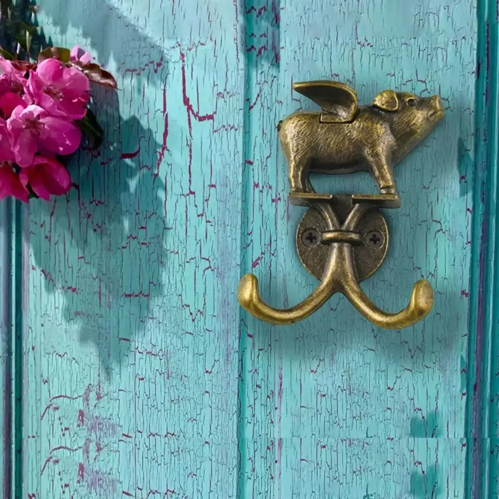 Cute Heavy Duty Flying Pig Wall Hook Vintage Decorative Screws Towel Hooks Door Hook for Kitchen Bathroom Bedroom