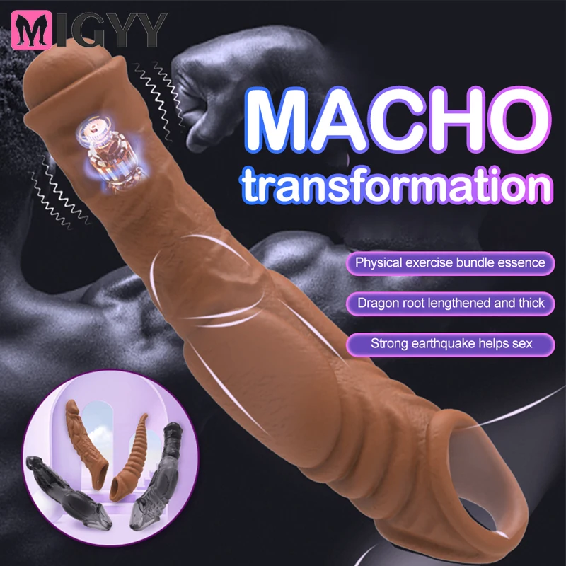 Vibrator für Männer Penis Vergrößerung Hülse Verzögerung Ejakulation Cock Ring Wiederverwendbare Comdom Penis Extender Erwachsene Sex Spielzeug Für Männer 1