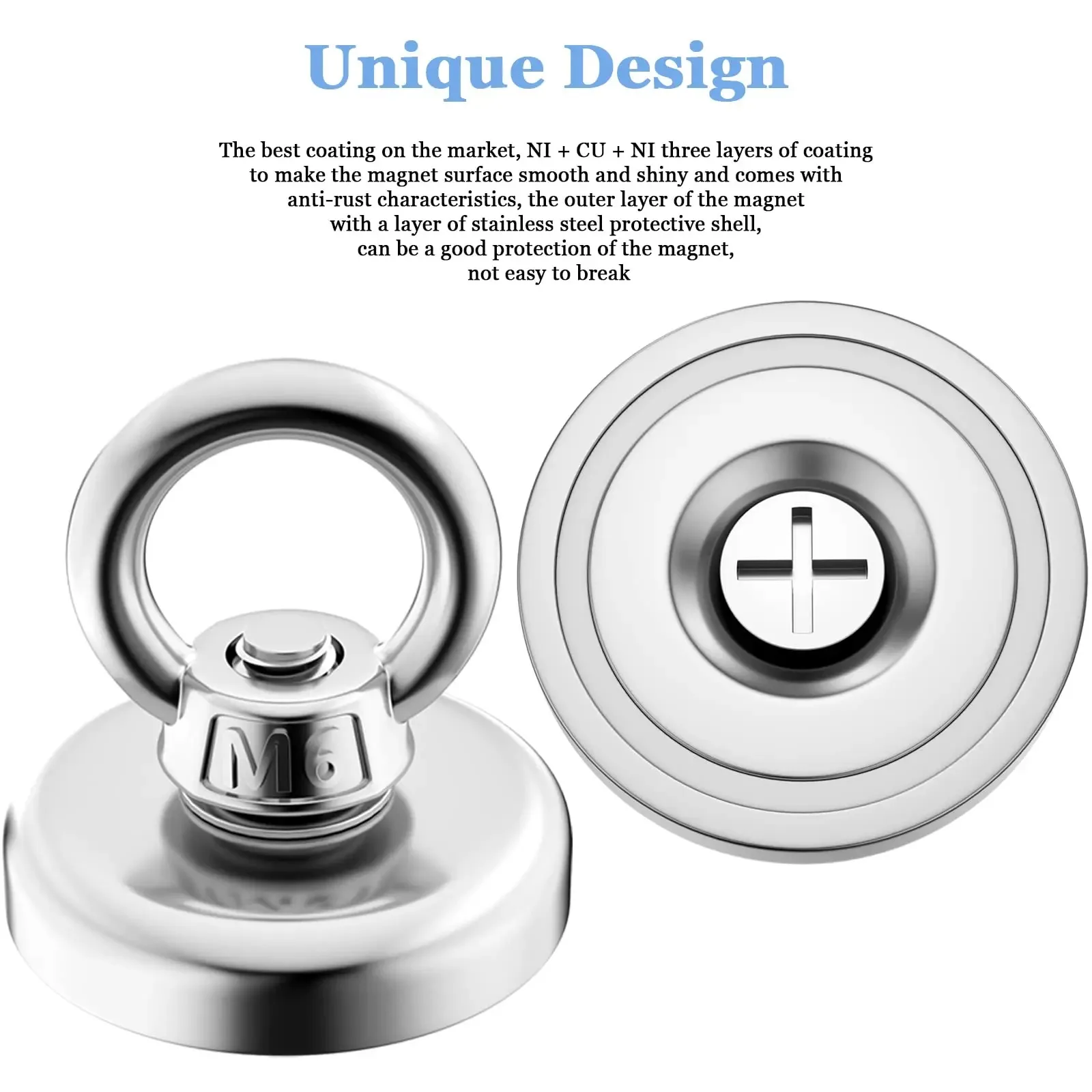 Description Picture 3 of itemSuper Strong Neodymium Fishing Magnet Hook N52 Heavy Duty Rare Earth Magnet with Countersunk Hole Eyebolt 16-60mm Salvage Magnet