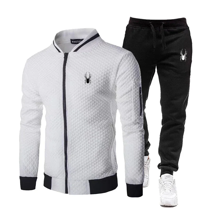 

2024 Fashion men's Spring and Autumn personalized new hooded trench sports zipper jacket + Sweatpants outdoor travel 2-piece set