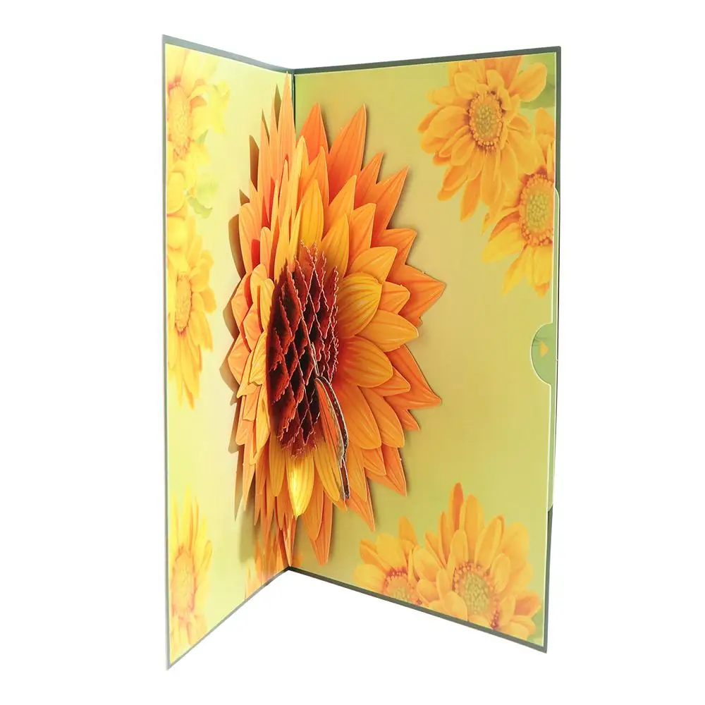 Foldable Sunflower Greeting Card Paper Carving Exquisite Flower Butterfly Gift Card Blessing 3D Pop-Up Greeting