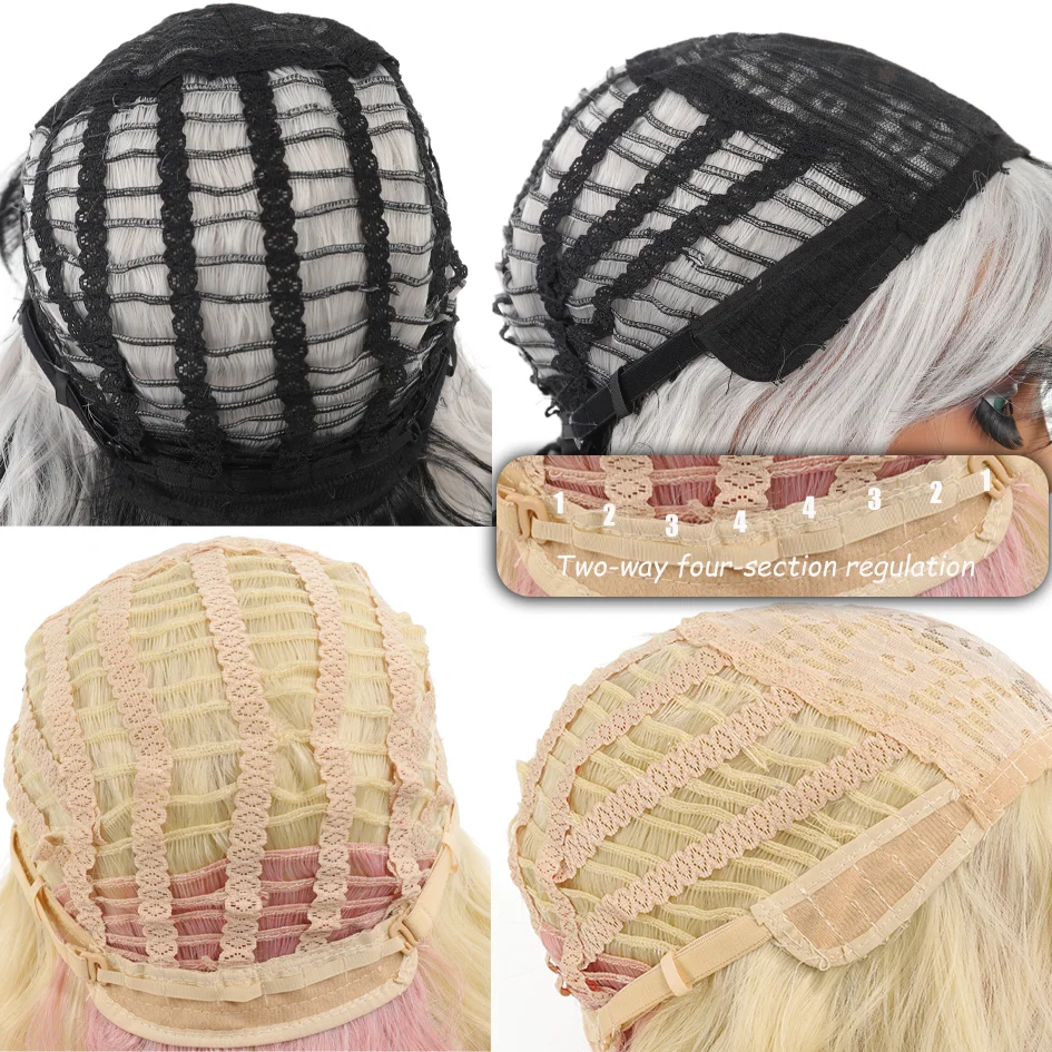 Synthetic pink wig blonde Wig20-inch matching water wavy short hair, halloween Cosplay party wigs, pelucas de mujer,