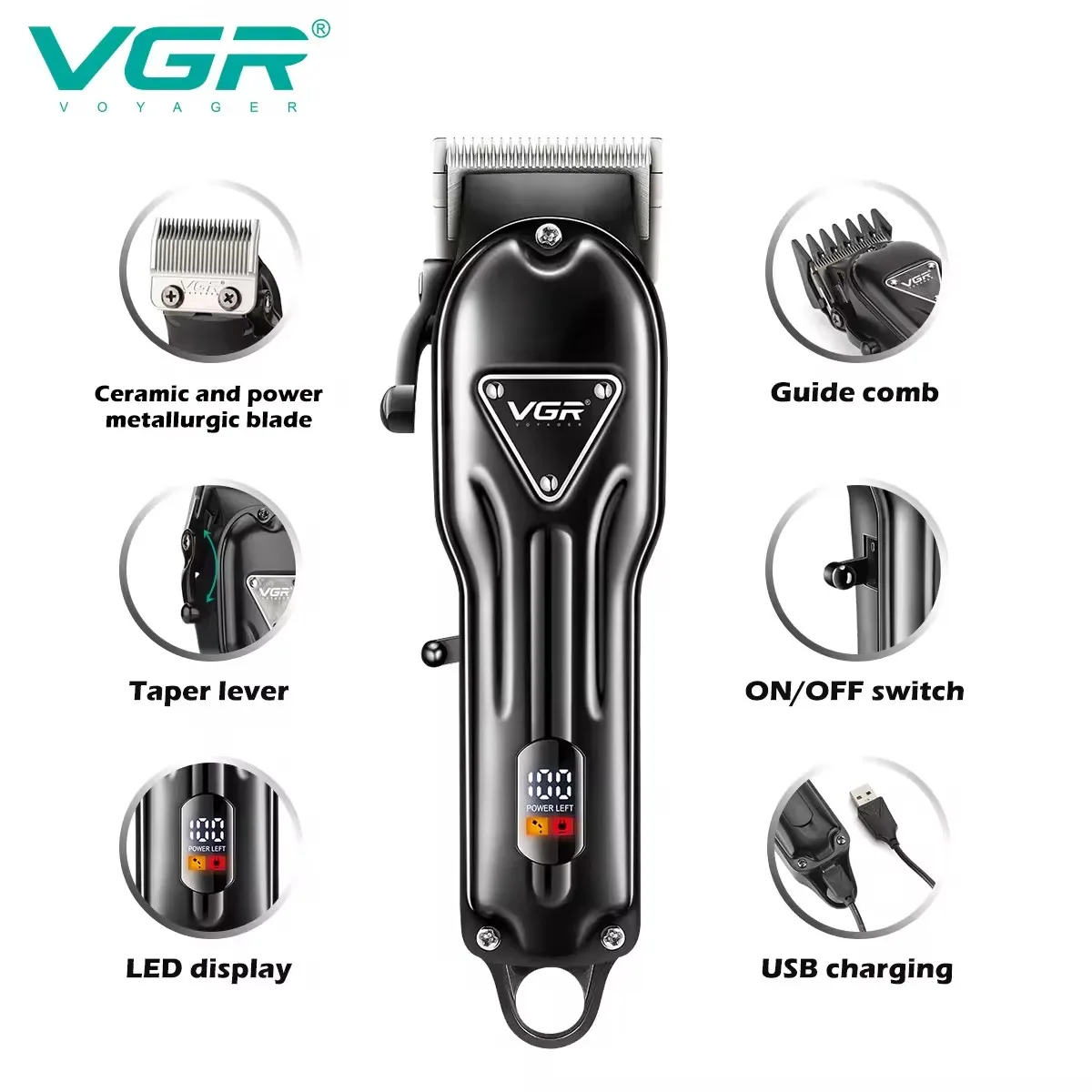 VGR ماكينة تشذيب الشعر احترافي حلاق قابل للتعديل م...