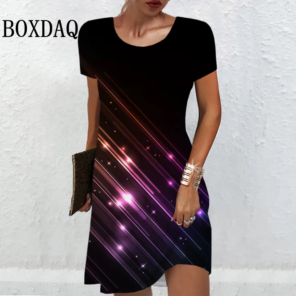 

Tie Dye Striped Gradient Print Dress Elegant Casual Short Sleeve O-Neck Mini Dress Women Fashion Plus Size Dress Summer Vestidos