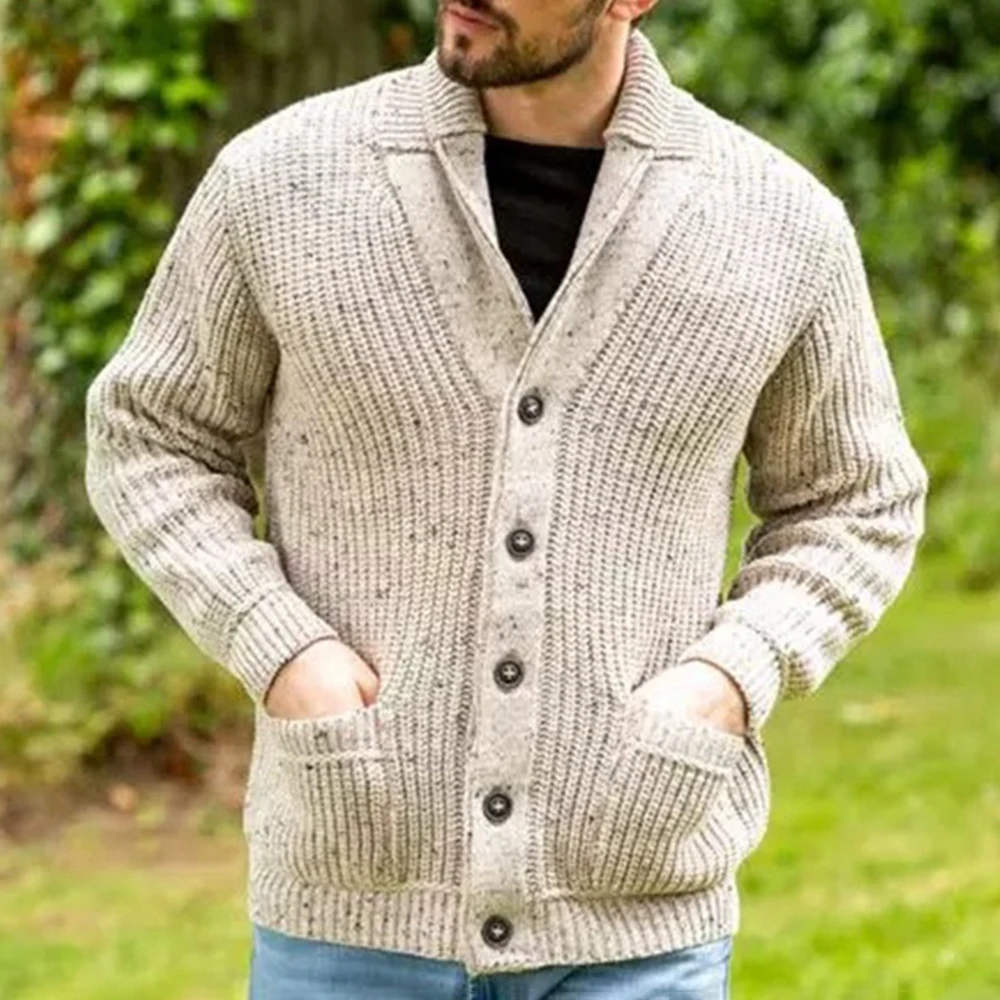 

Autumn and Winter New Men's Casual Retro Knitted Loose Sweater Coat Long Sleeve Fashion Lapel Pocket Sweater Sweater Men