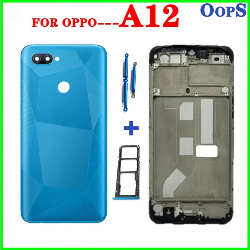 

Middle FRAME Back Housing For OPPO A12 Battery Cover Back Door With Button Sim Tray