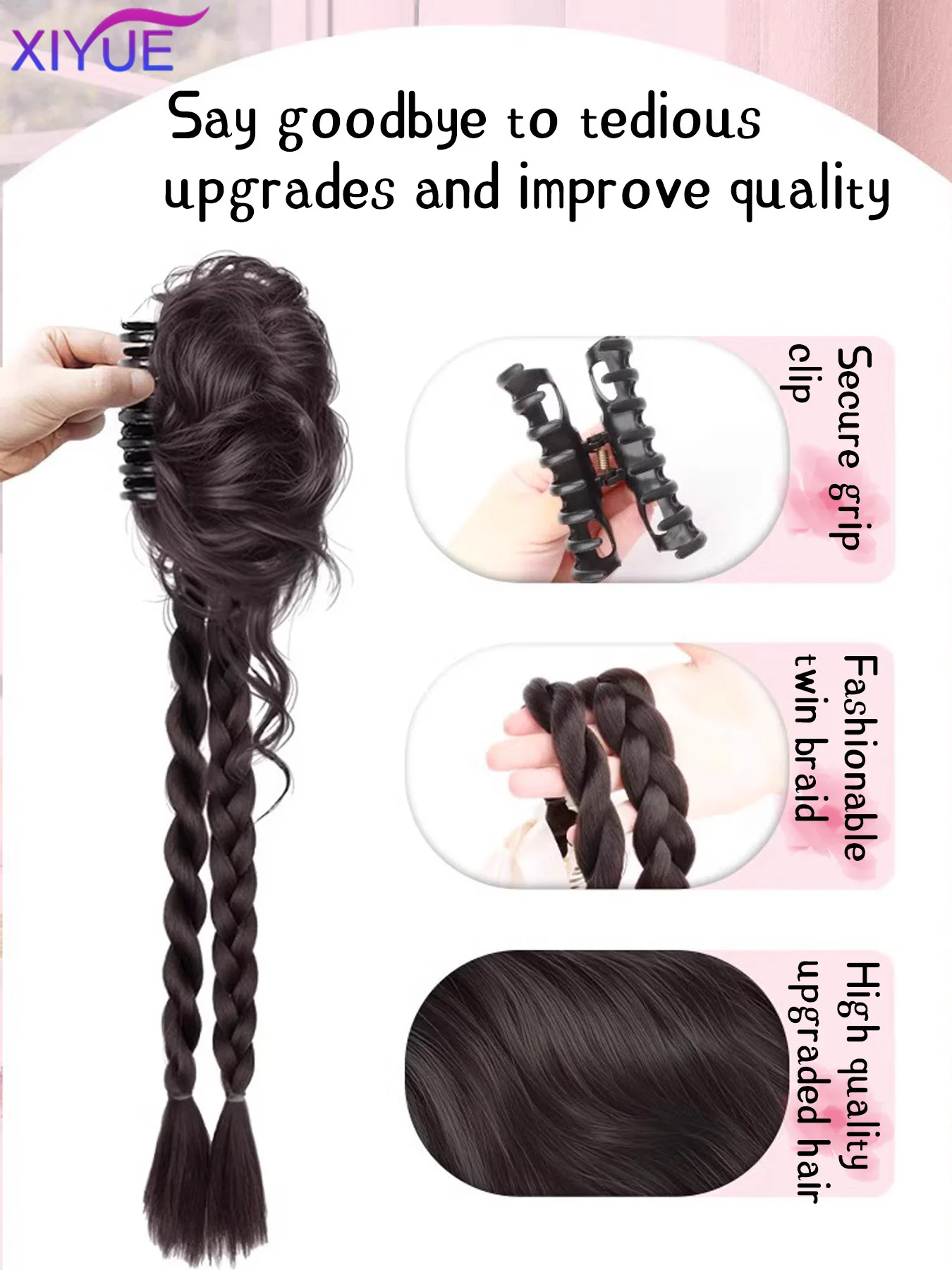XIYUE Synthetic Wig Braid Female Pony Tail Braid Half Tied High Pony Tail Dopamine Fried Dough Twists Braid Boxing Braid Wig