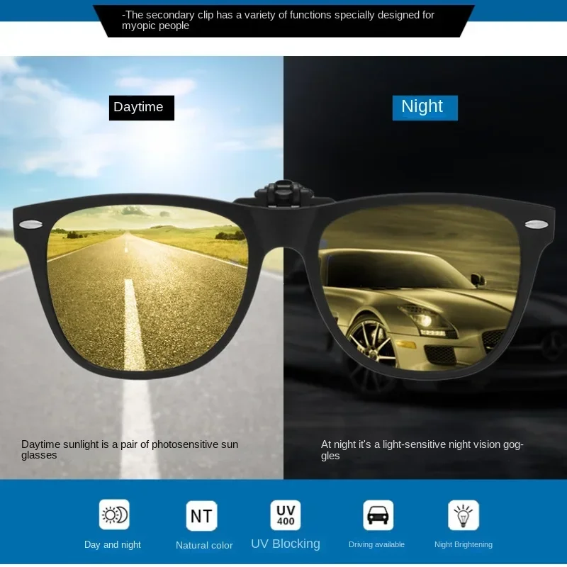 Unisex Photochromic Polarized Flip-Up Clip-On Sunglasses