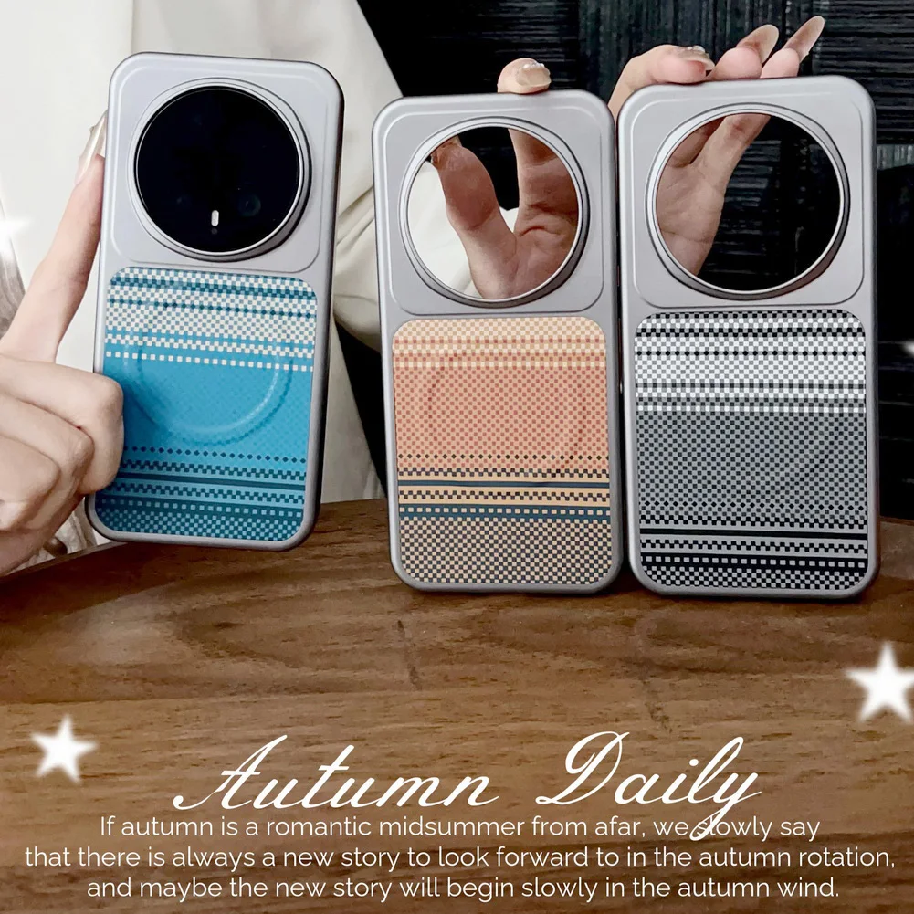Kevlar Carbon Fiber Pattern Wireless Charging Magnetic Ring Case with Lens Protection