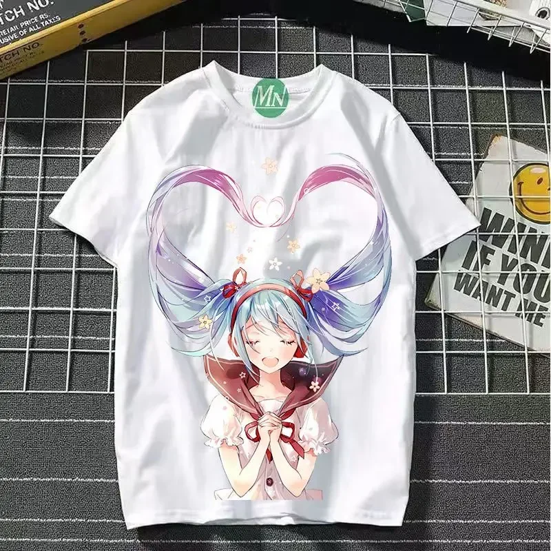 Hatsune Miku Co-Branded Cartoon Print Ladies' T-Shirt - 2D Animation Style