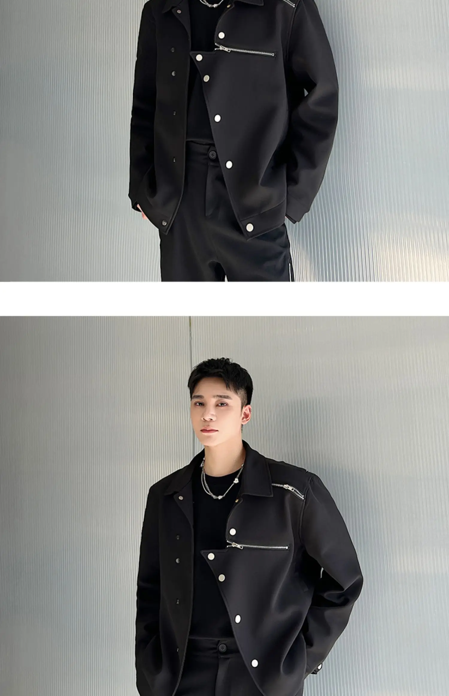 Description Picture 6 of itemLUZHEN Jacket Men Fashion Asymmetric Niche Design Dark Style Casual Coat Korean Solid Color Loose Outerwear Free Shipping LZ2655
