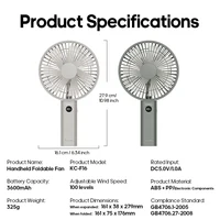 Ventilateur portable à main 3600mAh, ventilateur de bureau pliable multifonctionnel rechargeable, 100 vitesses avec écran LED pour les voyages en plein air 6