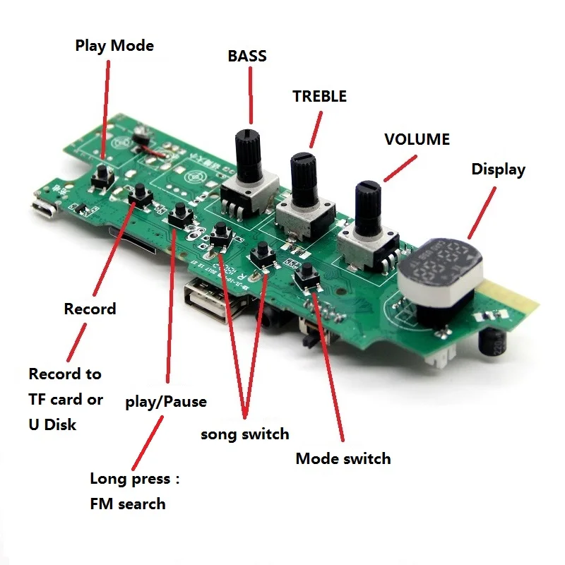 Bluetooth Audio Receiver Board U disk TF card playback screen display with boosted mono 5/6/8W recording FM radio AUX audio music player fm radio module