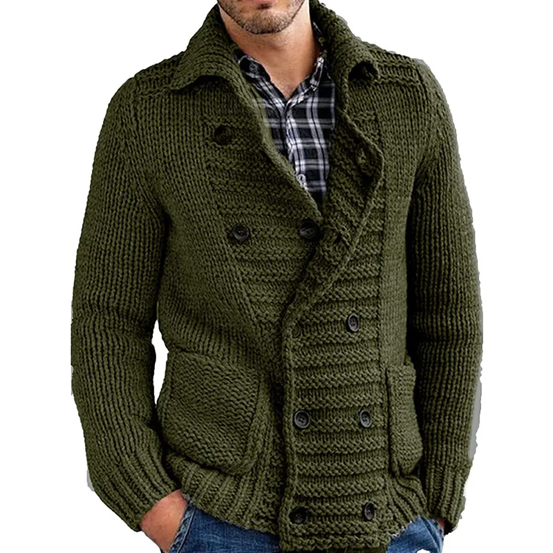 Men's Sweater Cardigan Autumn And Winter New Lapel Double Breasted Solid Color Fashion Casual Large Size Sweater
