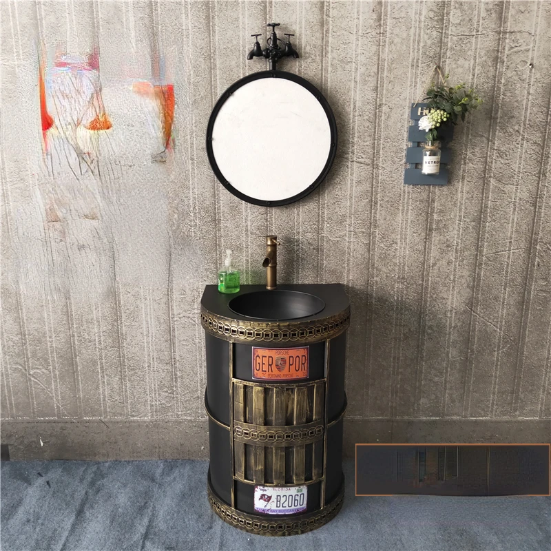 

Iron industrial style wash basin integrated column table basin barbecue restaurant wash basin retro floor-to-ceiling