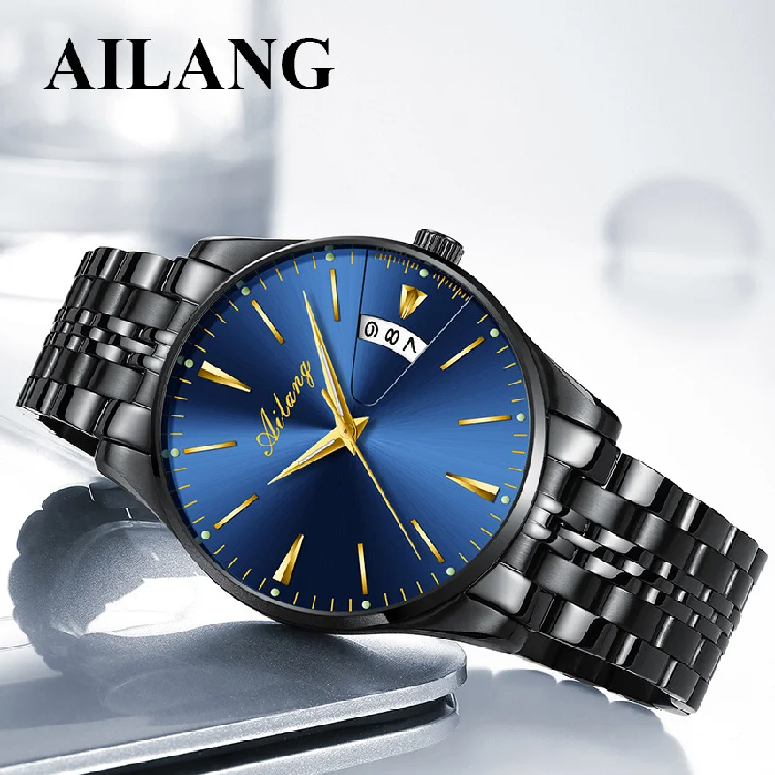 

AILANG 2023 Fashion Men's Stainless Steel Automatic Mechanical Watch Luxury Golden Pointer Luminous Calendar Waterproof 8618