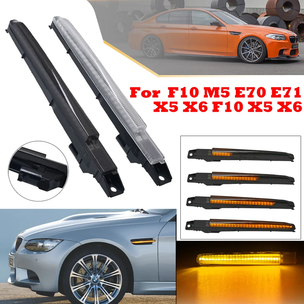 

2Pcs For BMW 5 1 Series F10 M5 M Coupe E82 X5 X6 M Led Dynamic Amber Side Marker Blinker Fender Turn Signal Indicator Lights