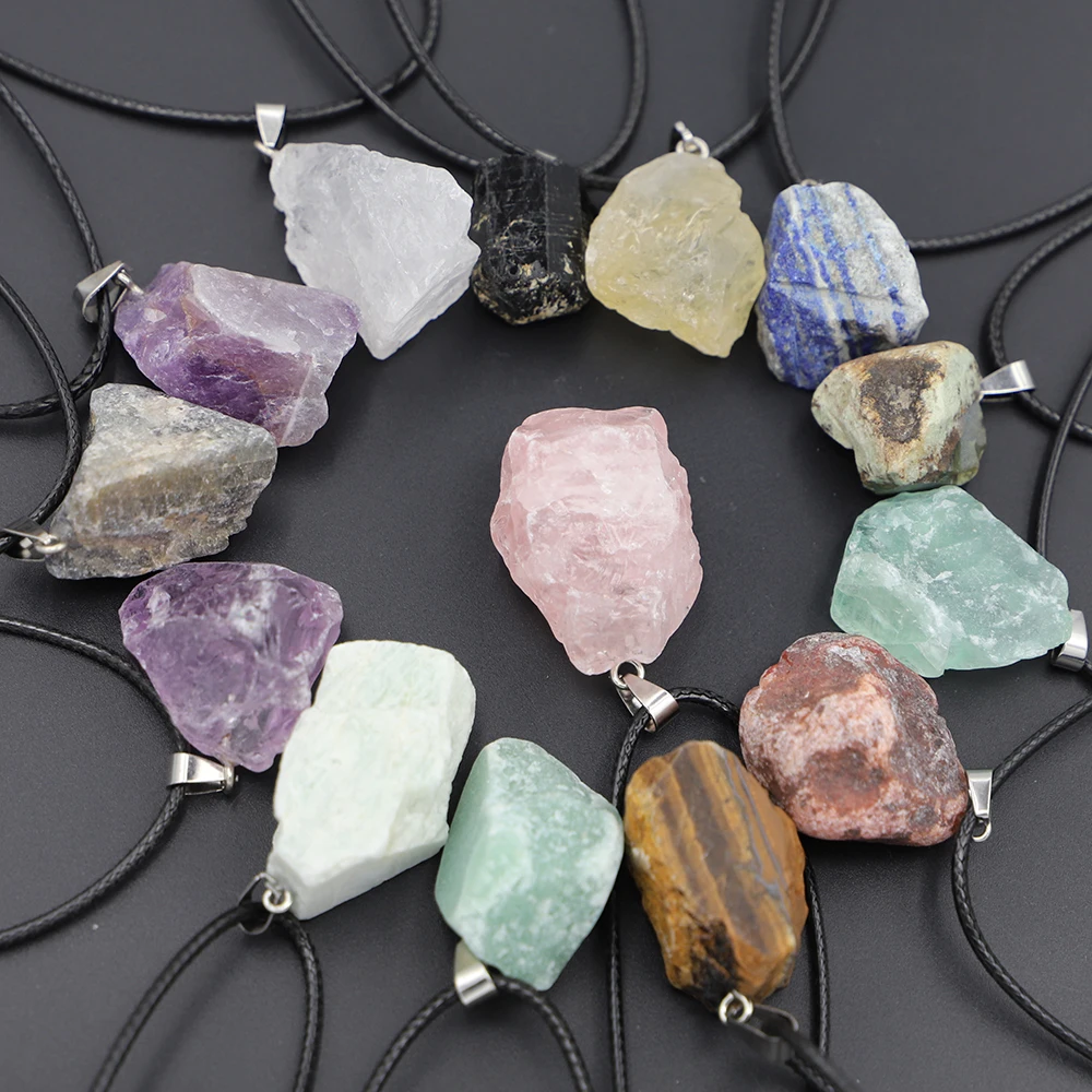 

Natural Crystal Rough Stone Irregular Raw Ore Pendant Energy Healing Gemstone Amazonite Amethyst Necklace Charms Women Jewelry
