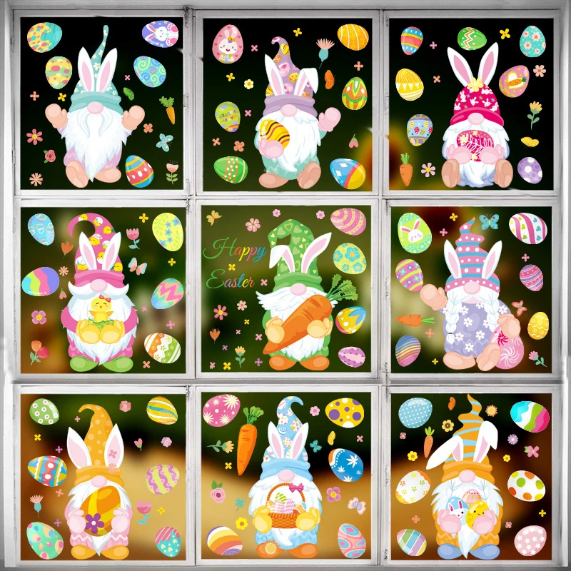 Wall Stickers Window Stickers 9 Sheets Easter Bunny Egg Electrostatic Stickers for Window Glass Refrigerator Home Decoration Easter Decals