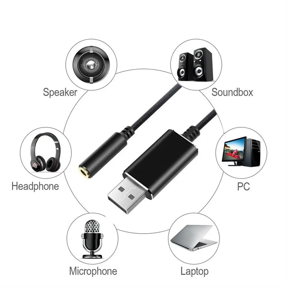 USB Cable Audio Adapter Audio Converter Adapter 2 in 1 USB to 3.5mm Jack Power Cable PC Laptop PS5 PS4 Headphone Mic Speaker Portable External Audio Adapter